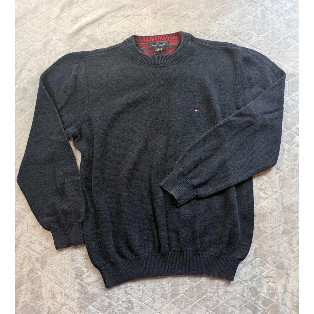 Tommy Hilfiger Sweater Mens XL Navy Blue Cotton Knit Pullover Jumper